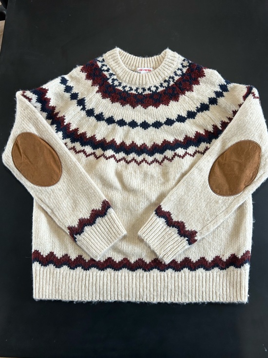 Joe Fresh Sweaters - Joe Fresh Cream Knit Crewneck Sweater with Brown Elbow Patches